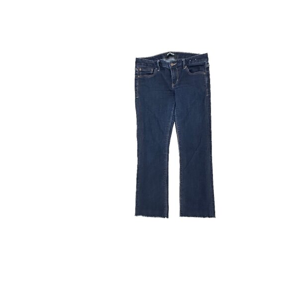 Express Low Rise Barely Boot Raw Hem Women's size 6P Dark Blue Denim Jeans   Gre - Picture 1 of 5